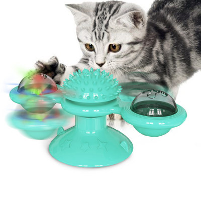 Factory Direct Sales Suction Cup Rotating Self-Turning Windmill Cat Molar Playing Turntable Cat Teaser Toy Scratching Petting Post