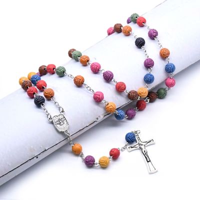 Holy family rose rosary Christian cross necklace religious gift gift church prayer beads