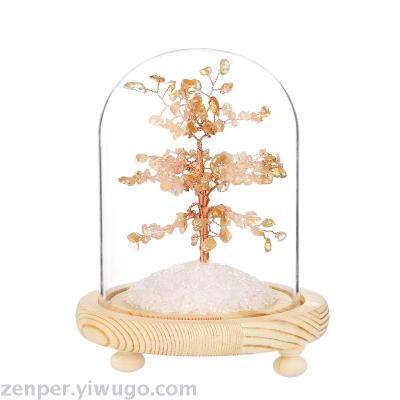 Citrine Trees with Wooden Base and Glass Cover 