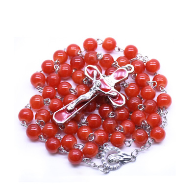 Red rosary necklace cross necklace Catholic religious gift gift epidemic prayer beads