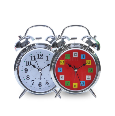 4-Inch Metal Plating Silver Double Bell Quartz Alarm Clock Lazy Alarm Clock with Light