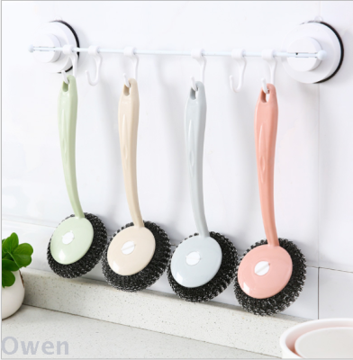 Kitchen can hang type pan Brush creative plastic long Bing Wash dishes Brush do not touch oil cleaning ball wholesale