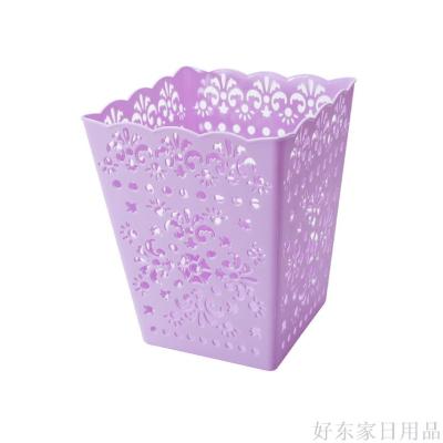 Factory Direct Sales Square Hollow Carved Wastebasket Plastic Trash Can Sundries Storage Bucket Uncovered Cleaning Bucket Multi-Purpose Bucket