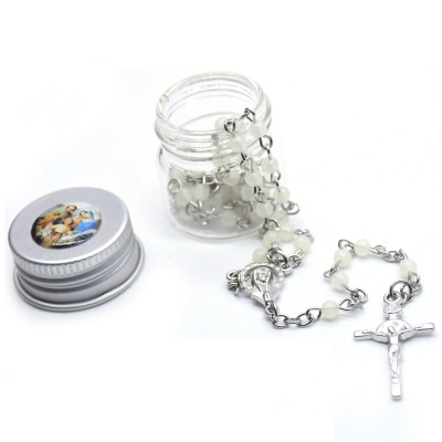 Bottled plastic millet beads rosary cross necklace checking bent - needle religious jewelry 21.5 g