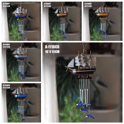 16CM sailing Boat Wind Chimes Mediterranean Style Pendant Marine Gifts Wooden Crafts A-FJ160C1-6