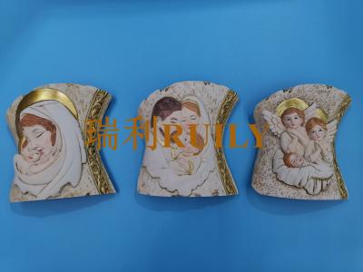 Religious resin crafts Christian supplies angel family Mary holding son