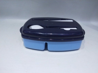 J01-1096-2 Heated Rectangular Lunch Box Tape Knife and Fork with Lid Three-Grid Lunch Box Portable Salad Bento Box