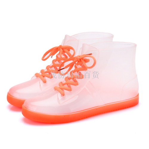 fashion lace-up rain boots non-slip jelly candy color rubber shoes short rain boots shoe cover