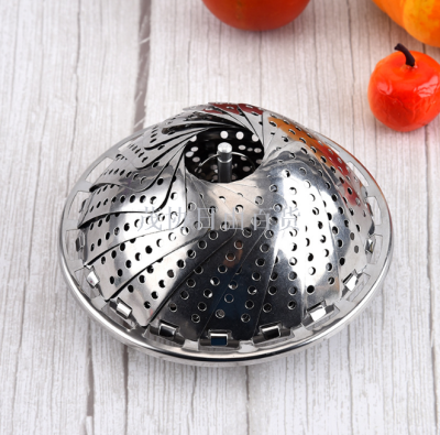 Steamer household stainless steel steaming lattice round folding web celebrity 100 variable telescopic steam plate