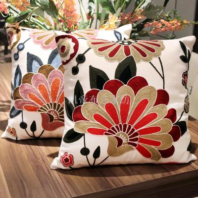 Rural style pure cotton embroider hold pillow cushion for leaning on sofa office sitting room back ofa chair waist 