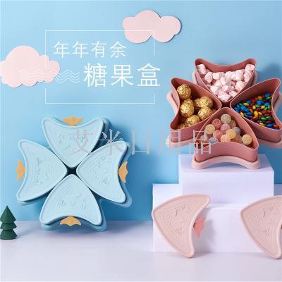 Jl-6256 double dried fruit box, nut box, candy box with cover, melon seed box, dry fruit plate
