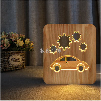 Cross border car wood carving USB new strange electronic gifts new wood lamp