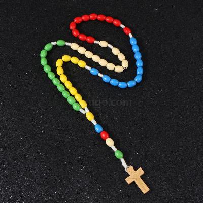 Religious jewelry Christian Jesus Wooden Color Beads Necklace