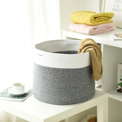 Foldable Dirty Clothes Basket Hand-Woven Cotton Rope Storage Basket