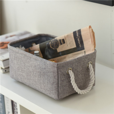 Gray Cotton Linen Storage Box Portable Storage Basket