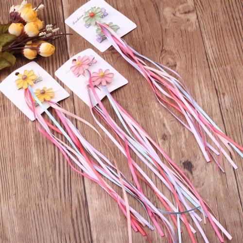 Children‘s a Pair of Hairclips Ribbon Hair Accessories Ribbon Horse Tail Girls‘ Fashionable Headdress Barrettes Side Clip Hairpin