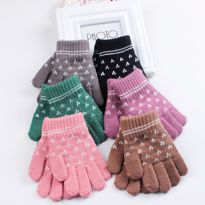 Winter Children's Touch Screen Gloves Fashion Jacquard Student Gloves Knitted Woven Nap Warm Coldproof Gloves Factory Wholesale