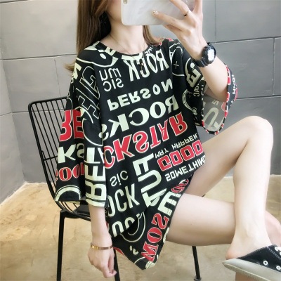 2020 Web Celebrity Medium Length T-shirt for women short sleeved Summer dress for students Korean version of loose Instagram fashion half sleeve BF dress