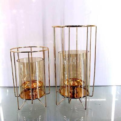 Light luxury Metal glass candlestick furnishing soft decoration living Room Flower Arrangement