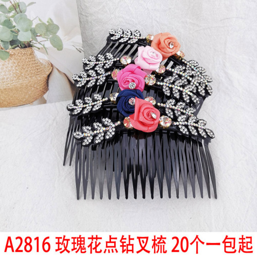 A2816 Rose Spot Drill Hairclip Comb Hair Comb Hairclip Comb Hair Accessories Yiwu 2 Yuan Two Yuan Store Supplies for Stall and Night Market