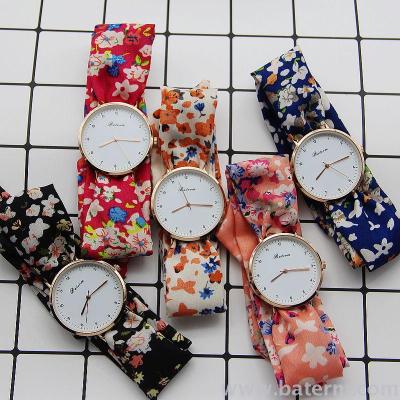 Ethnic wind hands for simple digital dial small floral cloth ladies watch homemade tie bestie female wrist watch