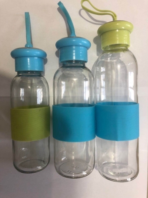 Mushroom Cover Glass Bottle with Silicon Rubber Case Beverage Water Cup...