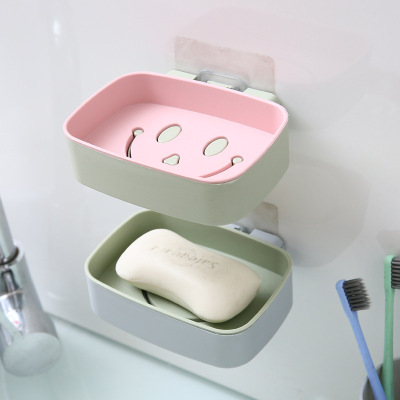 European-Style Punch-Free Seamless Smiley Face Soap Dish Wall-Mounted Soap Box Personalized Creative Bathroom Bathroom Drain Boxes
