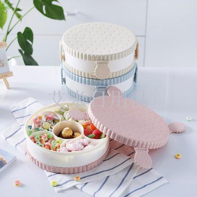 Jl-6112 round biscuit candy box divided storage box Living room plastic combination of dried fruit melon seed fruit tray