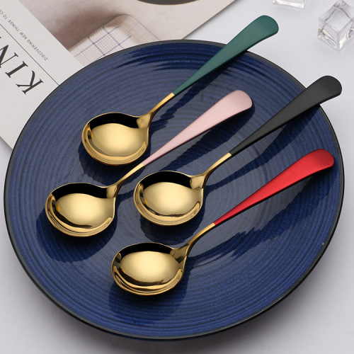 304 internet celebrity round spoon stainless steel dessert spoon titanium thickened stirring spoon coffee stir spoon stirring spoon customizable logo