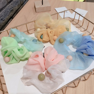 Korean version of the head Accessories Hair Accessories Spring and summer Hair Rings matching colors Chiffon camp fluorescent Beads large intestine circle female students hair accessories