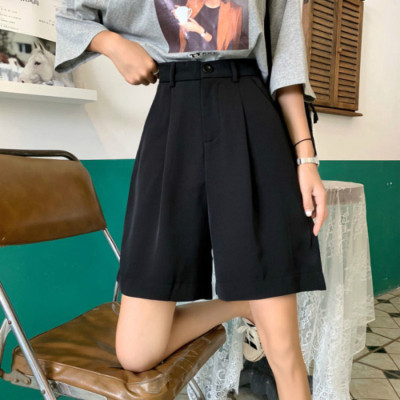 Hong Kong Style high-waist-straight suit with five-minute trousers for women, loose and Slim, 2020 Korean Version of the new summer casual wide-leg shorts Trend