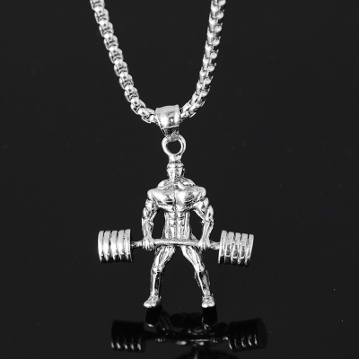 European and American new bodybuilder muscle man weightlifting dumbbell pendant necklace men fitness sports accessories wholesale