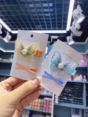 National style embroidery with diamond butterfly Bangs clip duck Bill clip side clip press clip Lace Spring clip Pony Tail clip