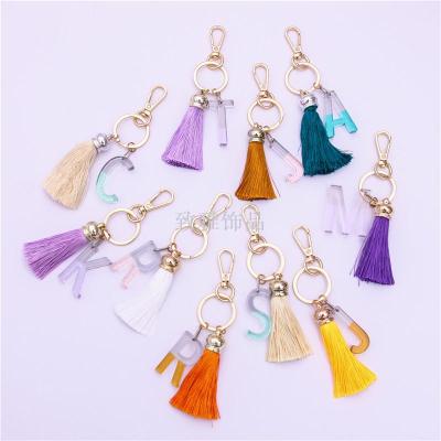 Acrylic Simple creative versatile 26 letter Transparent Pendant Key Chain Tassel Pendant