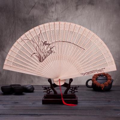 Wood Fan can be customized Logo Design S015 Folding Fan Chinese Style Antique Lady Dance fragrant Wood Fan can be customized Advertising