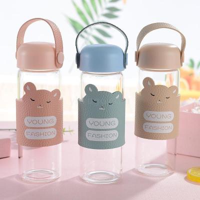 Internet Sensation Leather Case Heat Insulation Minimalist Water Cup Korean Cute and Indie Female Student Handy Good-looking Glass Cup