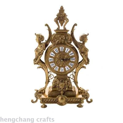 French Style Copper Clock Handmade Copper Clock European Retro Luxury Home Ornament Living Room Entrance Fireplace Ornaments