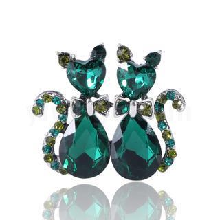 Dark green crystal bow little cat brooch female fashion cute anti-glitter small pin Ins small fresh brooch
