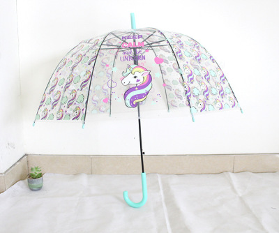Japanese Transparent umbrella Female Korean little Fresh student unicorn Adult children Cute Cartoon umbrella with long handle