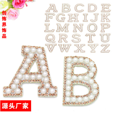 Cross-border hot letter cloth Stick gold Ironing Pearl Back gum 26 English bags clothing Accessories manufacturers