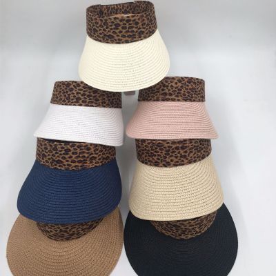 Leopard Print Hat Summer Foldable Visor Too Brim Sun-Proof Straw Hat Trendy Sun-Proof UV-Proof Beach Hat Wholesale