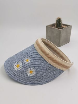 New Korean Style Ins Small Daisy Flower Straw Children's Visor Peaked Cap Children's Summer Travel Sun-Shade Beach Hat