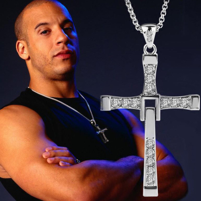 American hot style men and women titanium steel cross necklace as bright as platinum multi diamond fast passion necklace