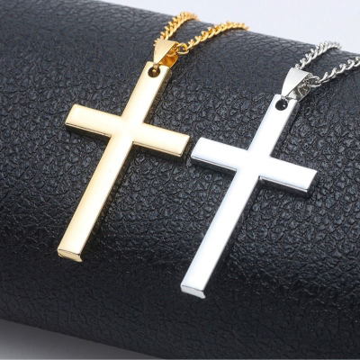 [With chain] Korean Christian titanium steel single large glazed cross necklace men's jewelry pendant pendant