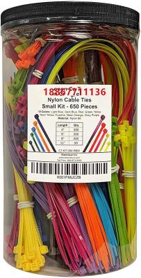 Nylon cable tie Pack - various lengths - black and white drums with 650 Pieces in color tie Pack