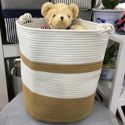 Cross-Border Hot Selling Foldable Cotton String Laundry Basket Clothes Sundries Toy Storage Woven Basket in Stock Storage Basket