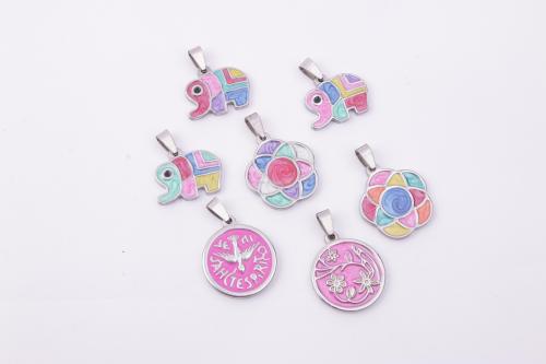 Cross-Border New Europe and America Creative Elephant Sunflower Stainless Steel Pendant Colorful Oil Dripping Necklace Fashion Same Style Accessories