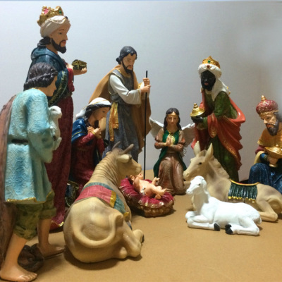Christmas Manger Group Madonna and Child Jesus Christ Religious Figures Single processing Of Northern European Religious figures
