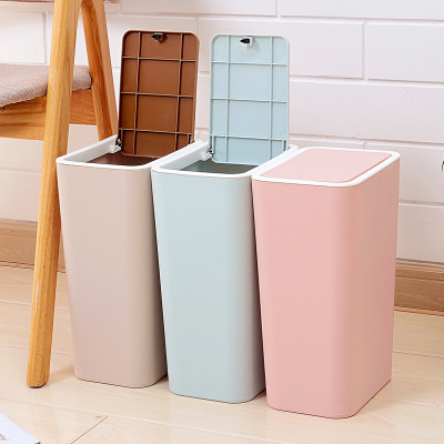 Household plastic trash can creative office pressing sanitary bucket with lid simple waste paper bucket