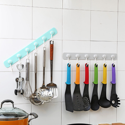 XY Plain Seamless 6 Linked Creative Kitchen Wall Row Hook No Punching behind the Door Seamless Sticky Hook Clothes Hook